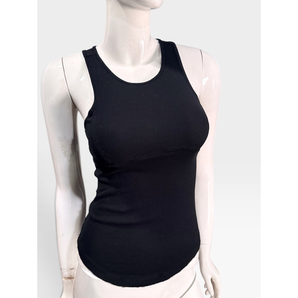Free People Black Skinny Ribbed Open Back Tank Top Small OB848606